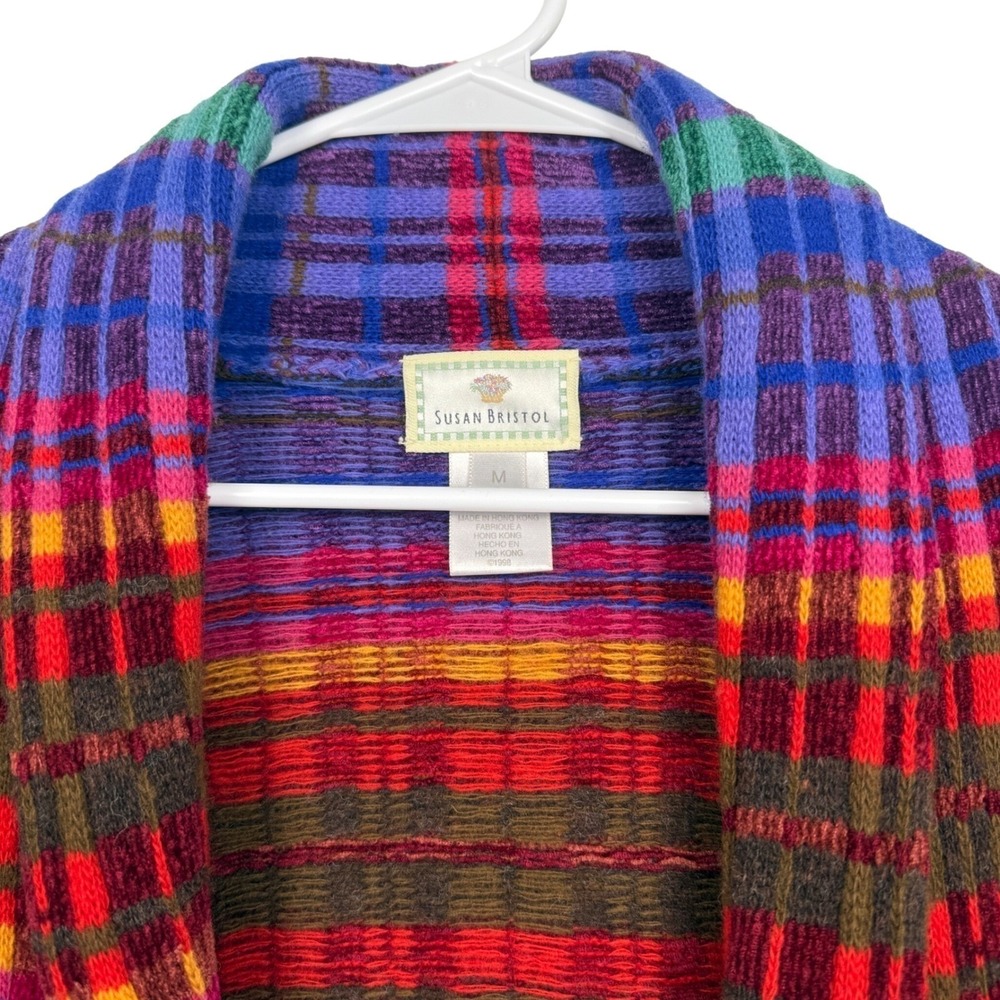 Susan Bristol Cardigan Sweater Womens Medium Multicolor Plaid Wool Blend Vintage - Picture 3 of 9